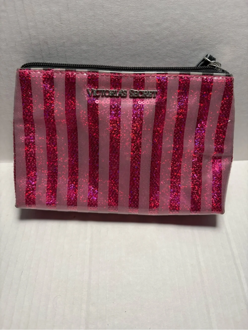 Victoria's Secret Pink Sequin Glitter Stripe Cosmetic Pouch